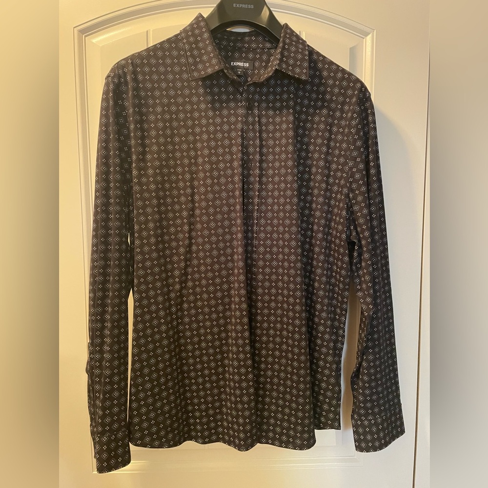 Express Men's Black Patterned Button Down Shirt
